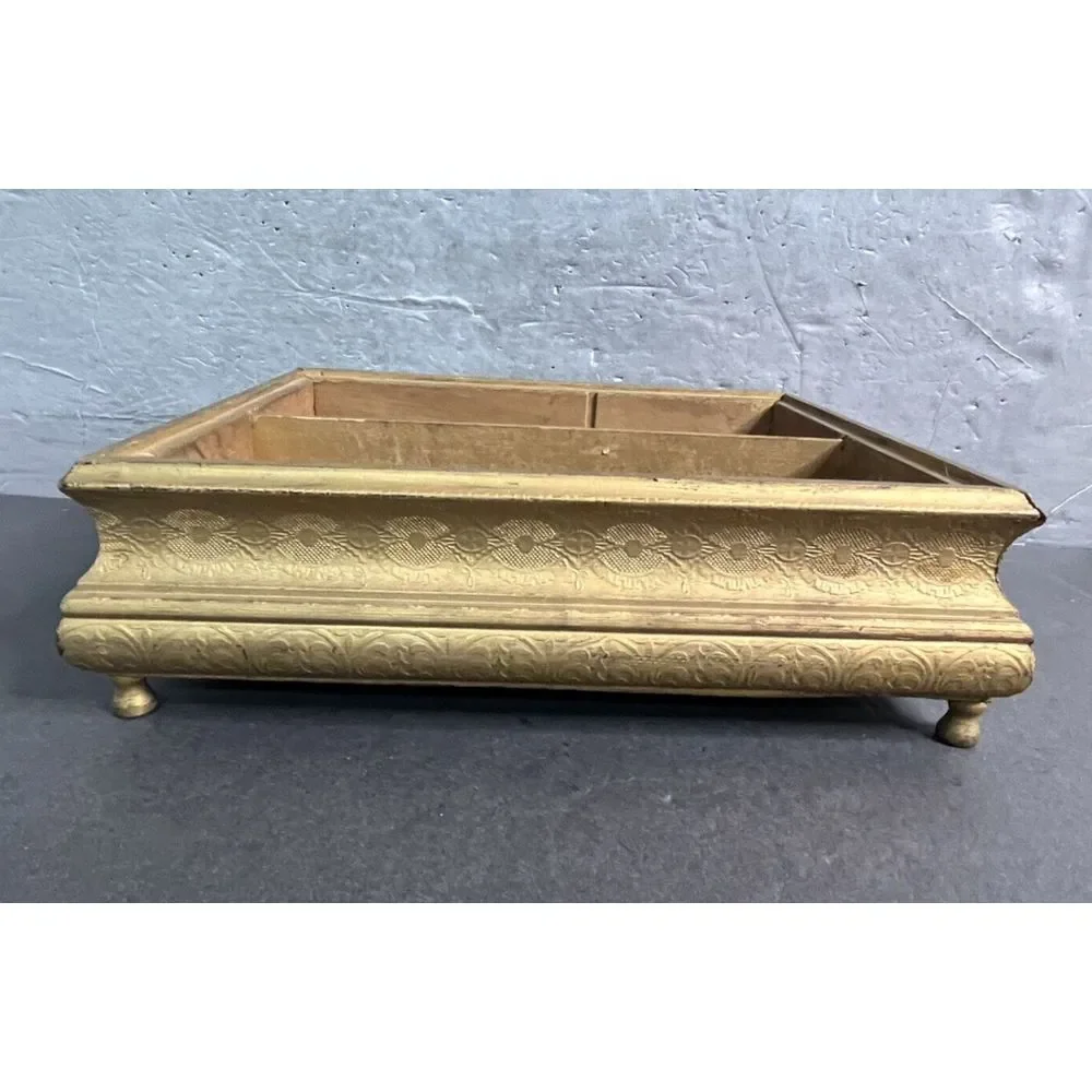 Vintage Wood Jewelry Box Gold Tone Trim Vanity Trinket Keepsake Box‎